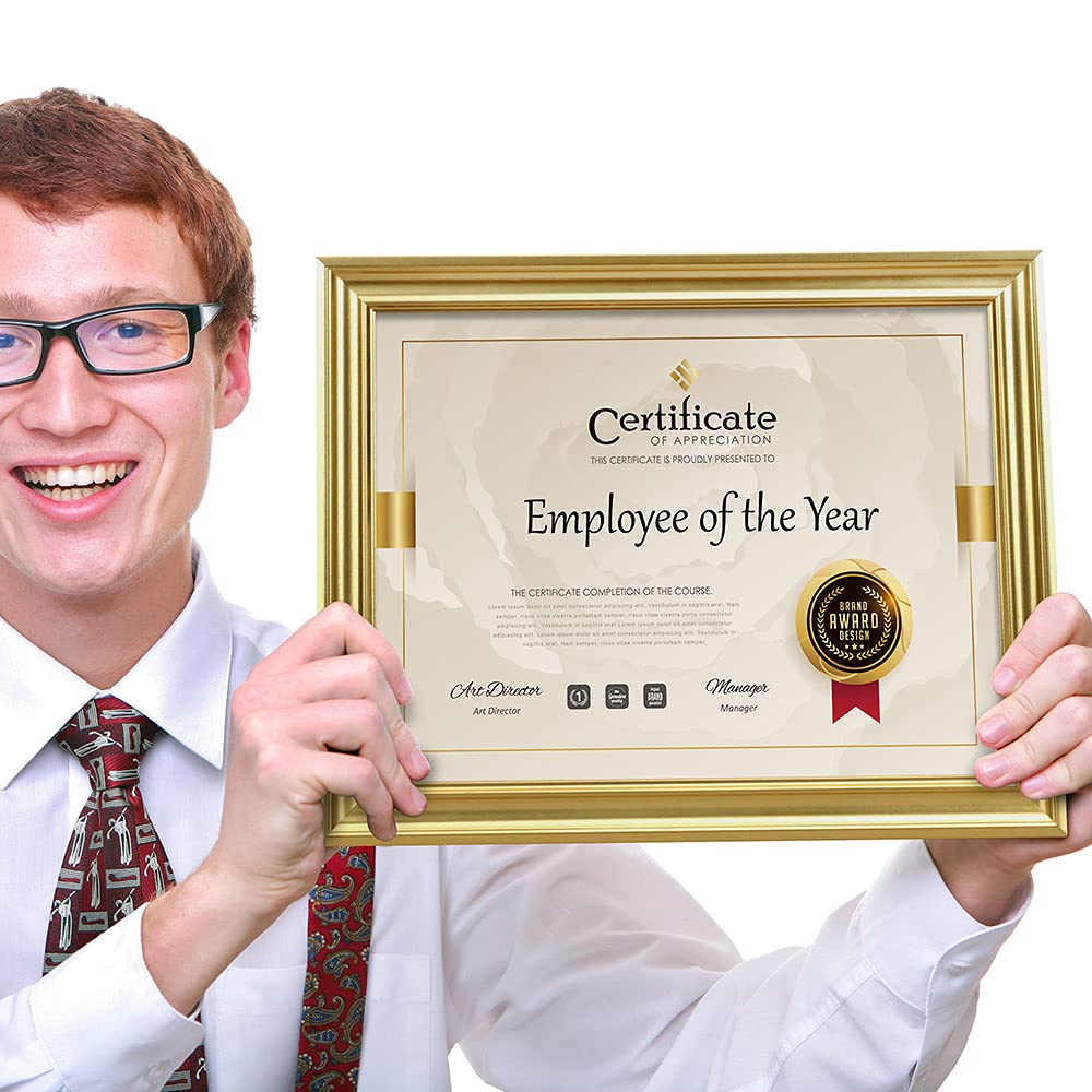 Memory Island 8.5x11 Diploma Document frames,Real Glass Fronts, 4 Pack Gold Certificate Frames for Wall Or Tabletop Display,Dipl